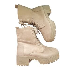 Size 9.5 Chinese Laundry tan suede texture platform combat boots